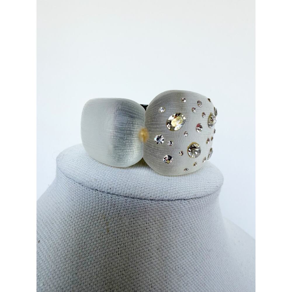Alexis Bittar White Resin & Crystal Pave Hinged Statement Cuff Bracelet - Picture 6 of 16